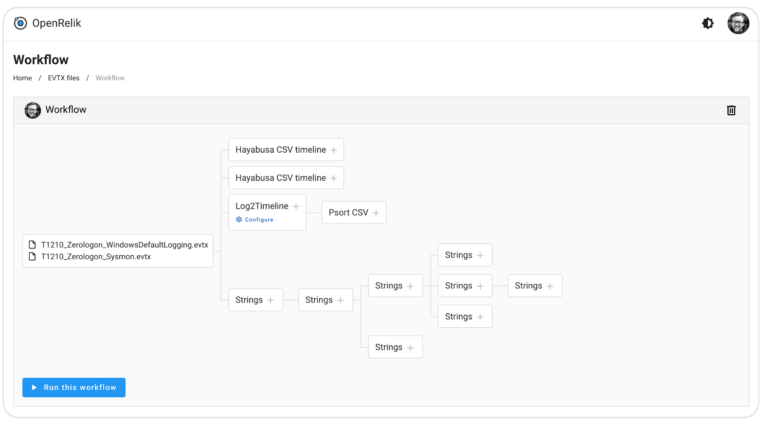 Example complex workflow (non-sensical string pipeline is for demostration purpose only)